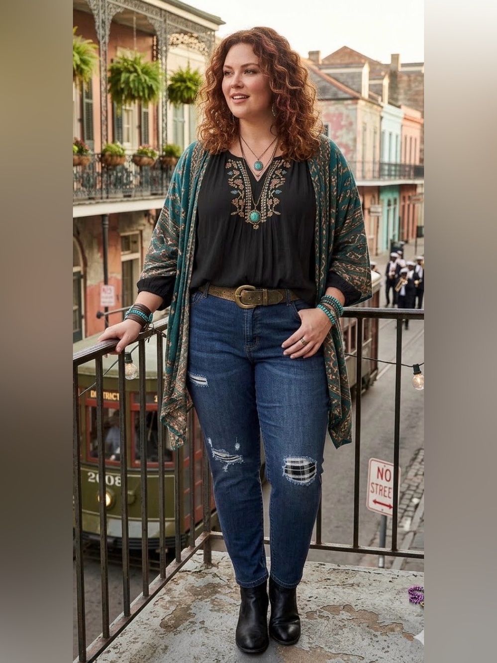 Lane Bryant Plaid Backed Distressed Boyfriend Jeans Blue Medium Wash